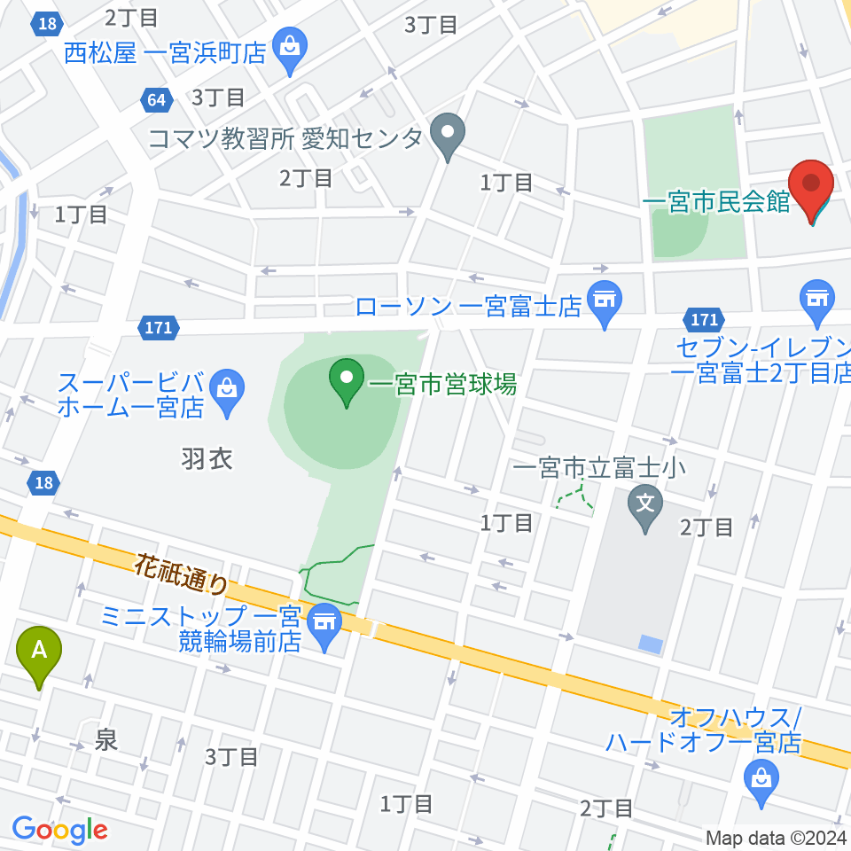 一宮市市民会館周辺のホテル一覧地図