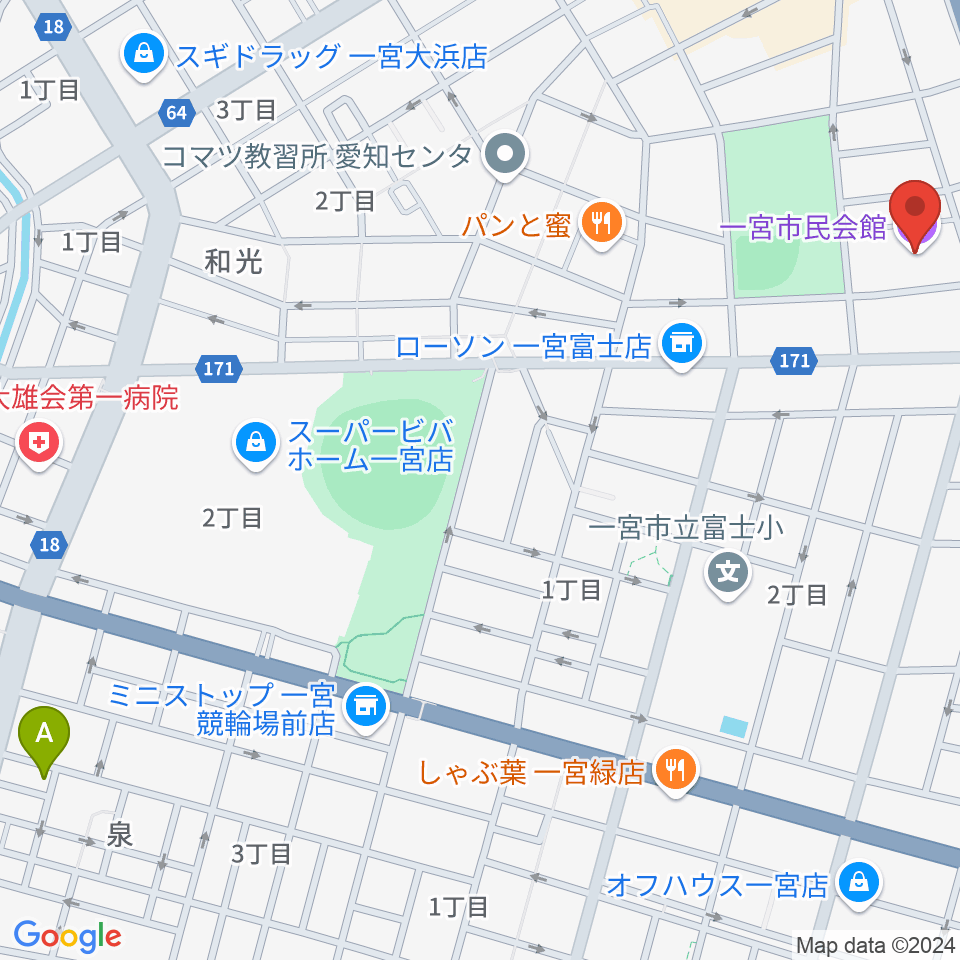 一宮市市民会館周辺のホテル一覧地図