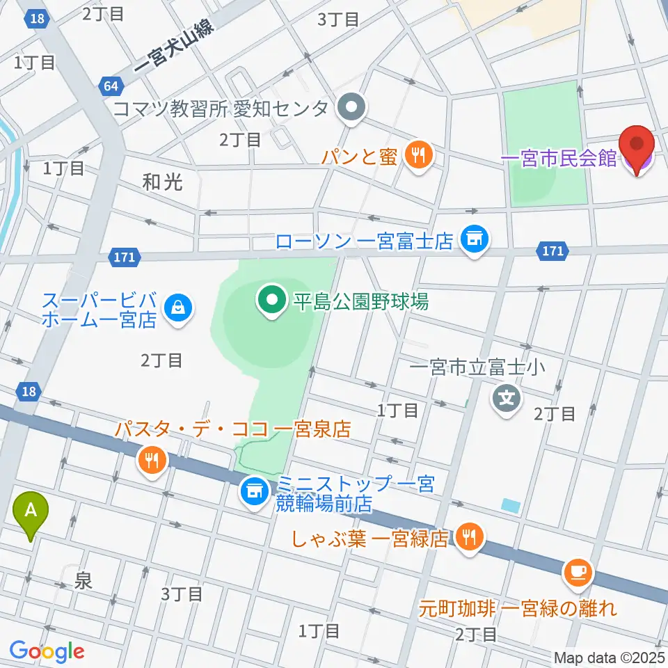 一宮市市民会館周辺のホテル一覧地図