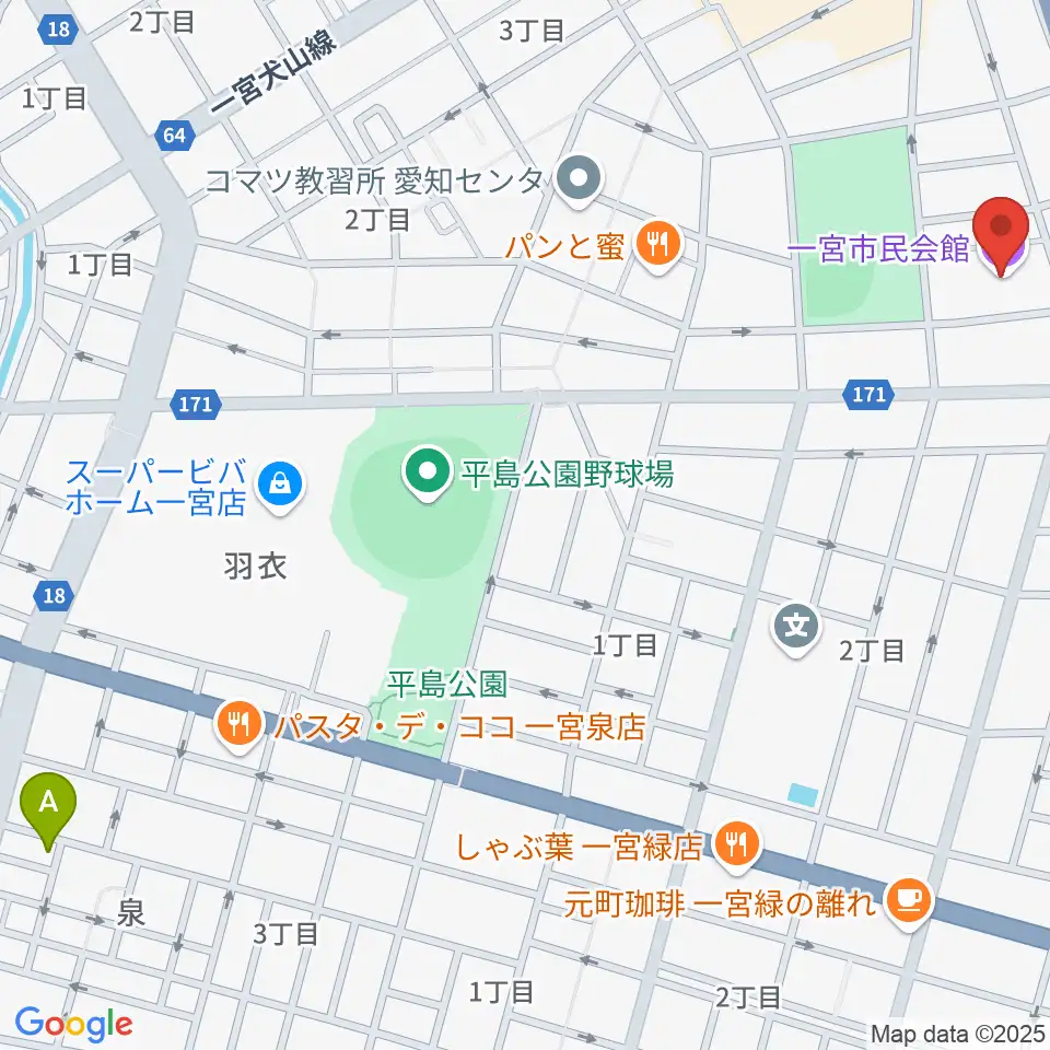 一宮市市民会館周辺のホテル一覧地図
