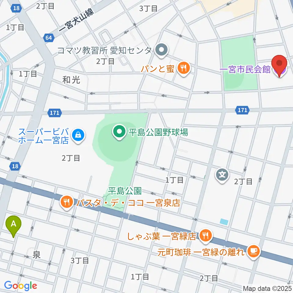 一宮市市民会館周辺のホテル一覧地図