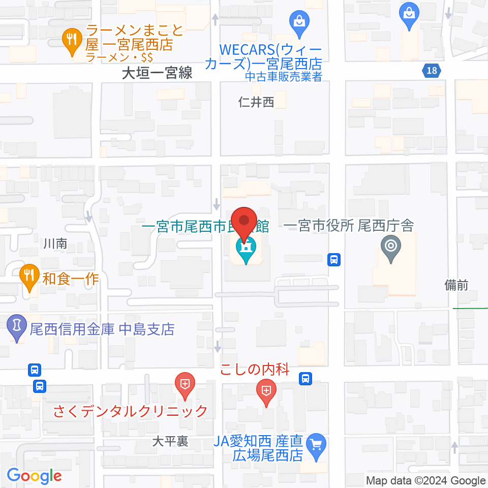 一宮市尾西市民会館周辺のホテル一覧地図