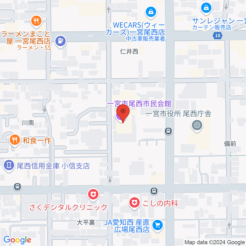 一宮市尾西市民会館周辺のホテル一覧地図