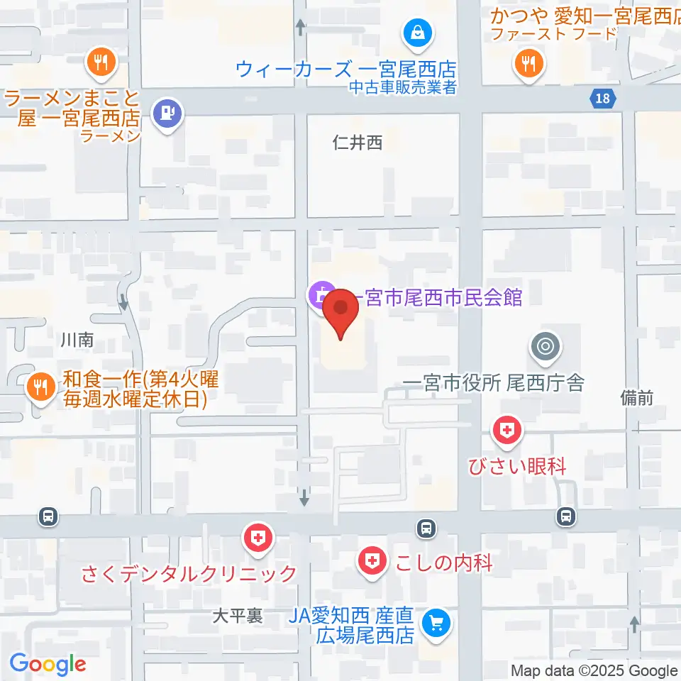 一宮市尾西市民会館周辺のホテル一覧地図