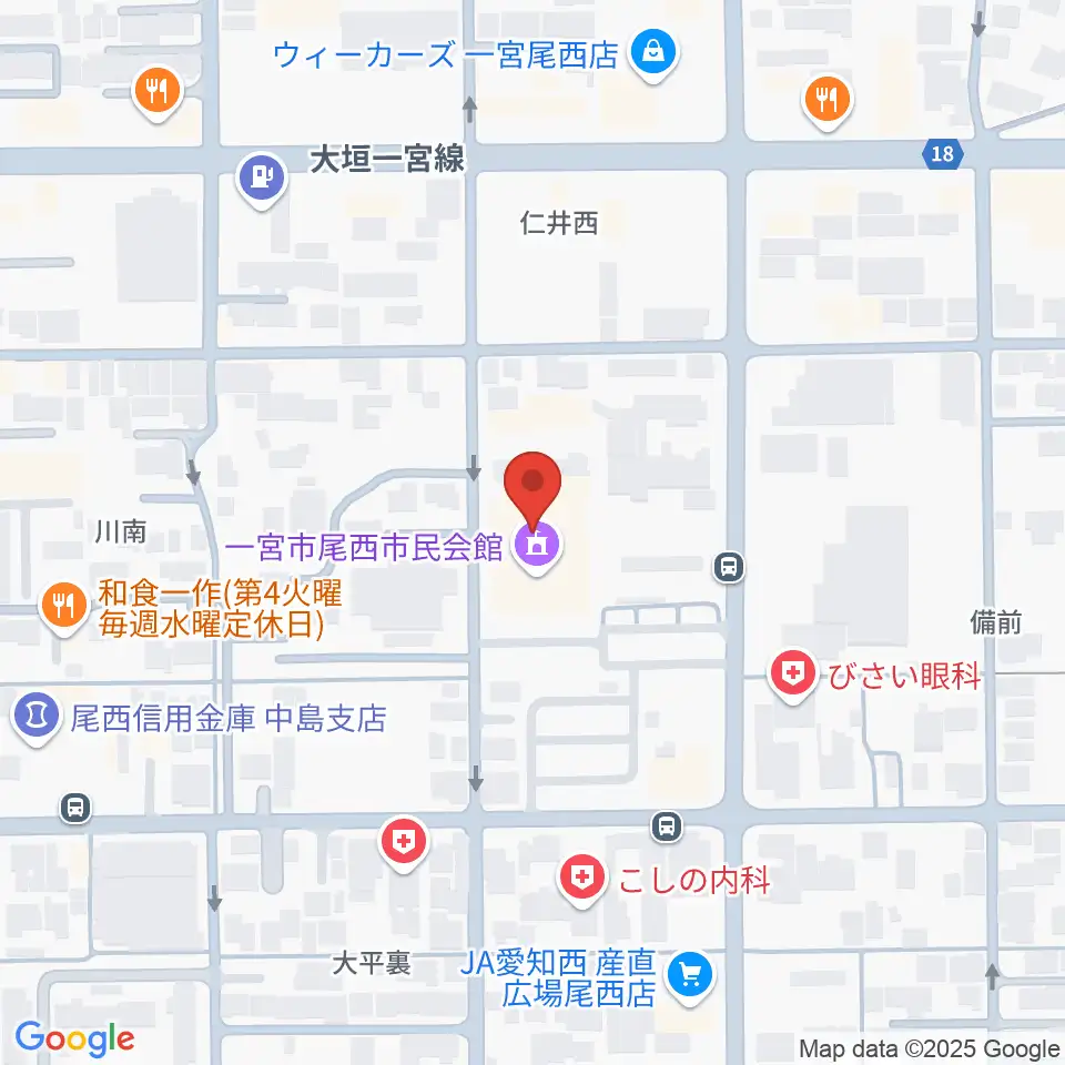 一宮市尾西市民会館周辺のホテル一覧地図