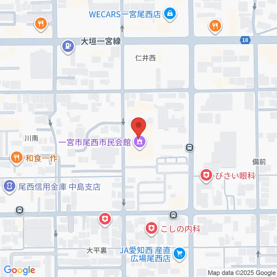 一宮市尾西市民会館周辺のホテル一覧地図