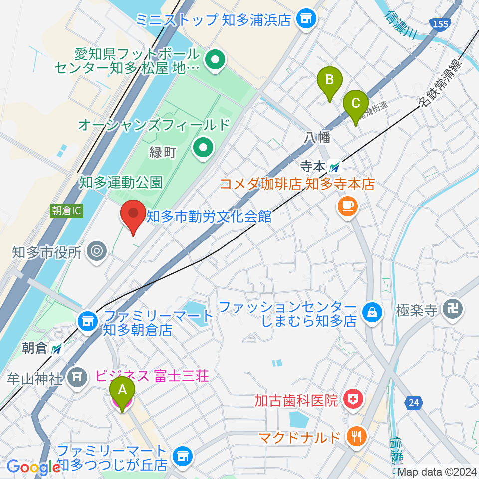 知多市勤労文化会館周辺のホテル一覧地図