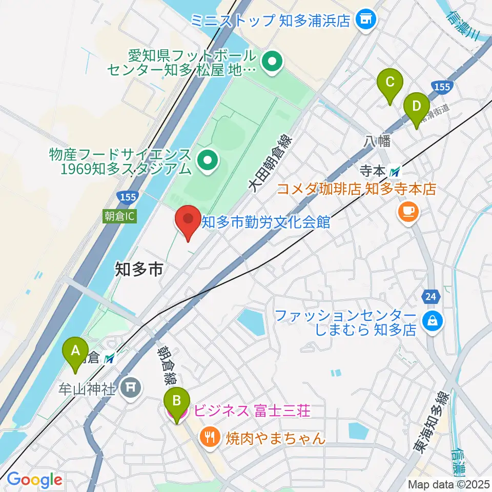 知多市勤労文化会館周辺のホテル一覧地図
