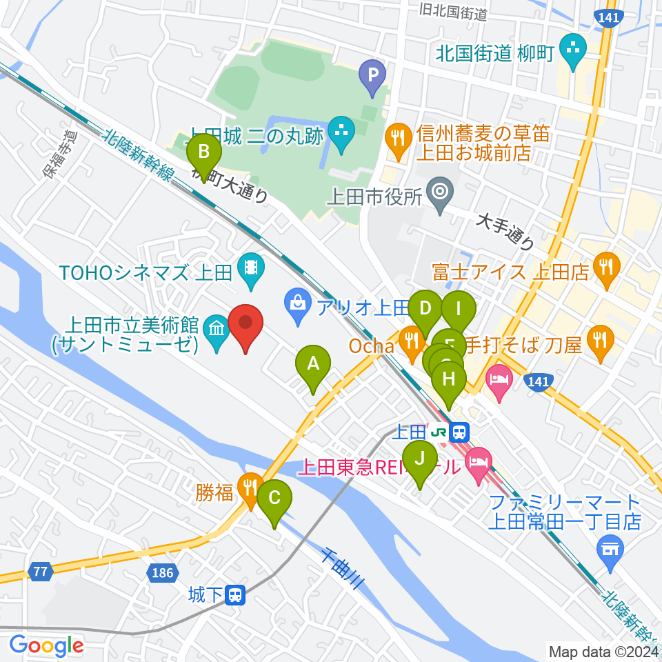 サントミューゼ 上田市交流文化芸術センター周辺のホテル一覧地図