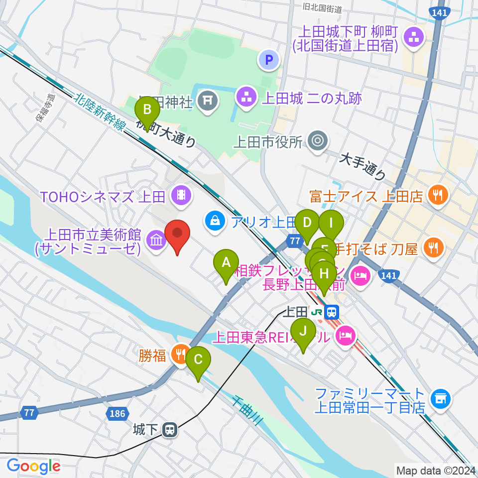 サントミューゼ 上田市交流文化芸術センター周辺のホテル一覧地図