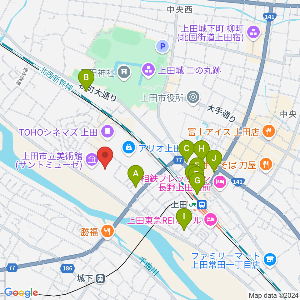 サントミューゼ 上田市交流文化芸術センター周辺のホテル一覧地図