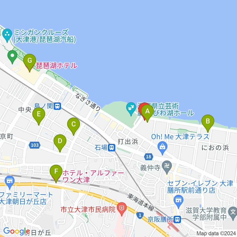 ピアザ淡海 ピアザホール周辺のホテル一覧地図