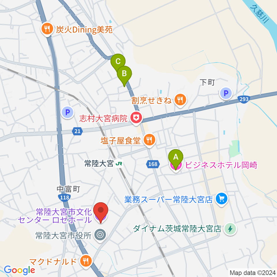 常陸大宮市文化センター ロゼホール周辺のホテル一覧地図