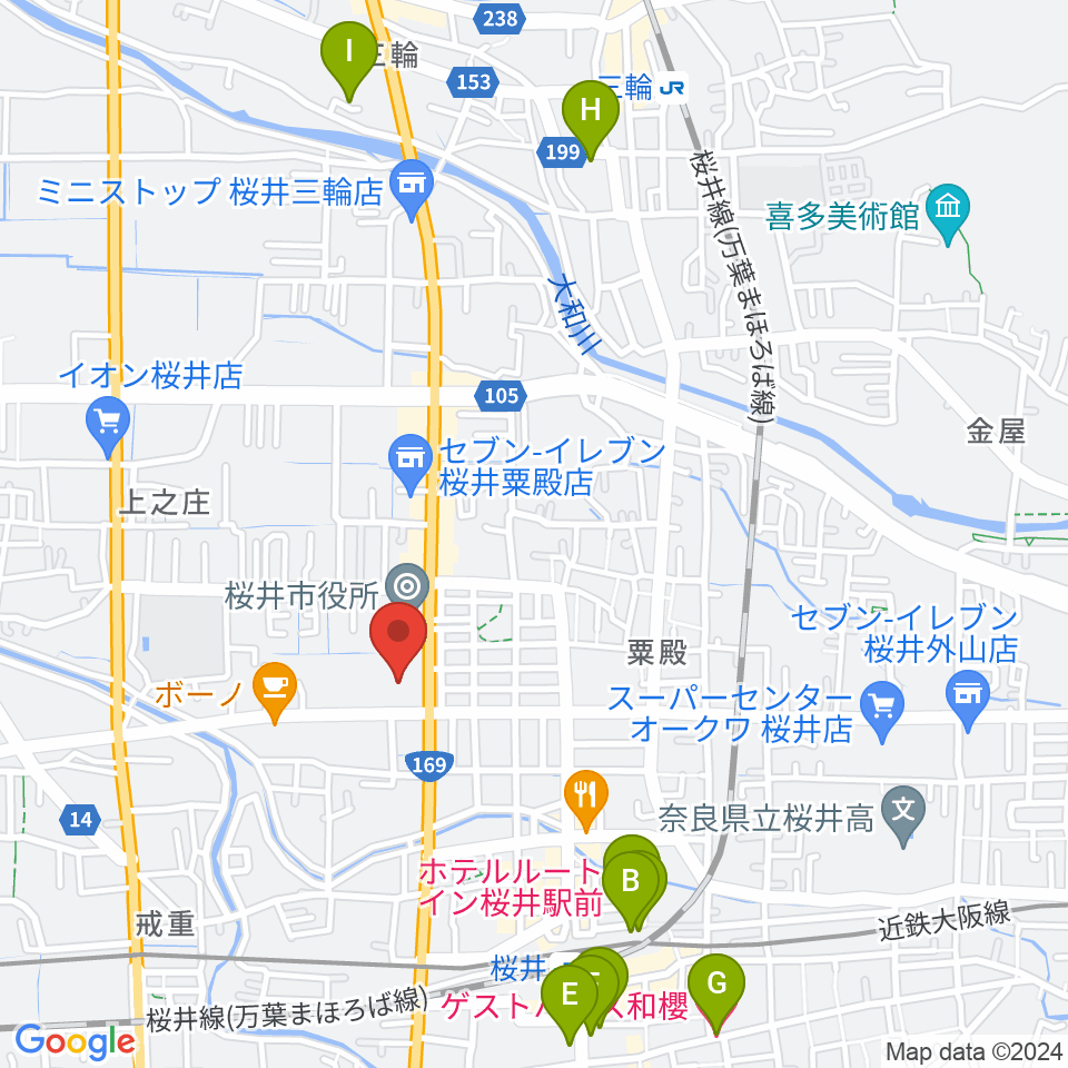 桜井市民会館周辺のホテル一覧地図