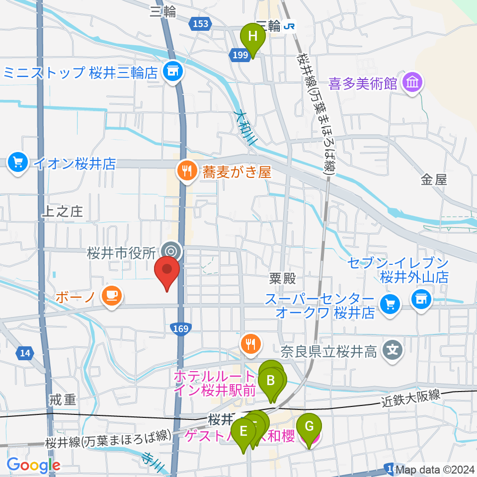 桜井市民会館周辺のホテル一覧地図