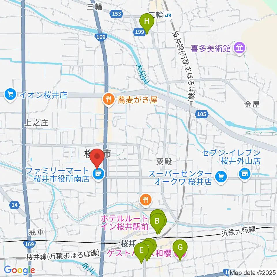 桜井市民会館周辺のホテル一覧地図