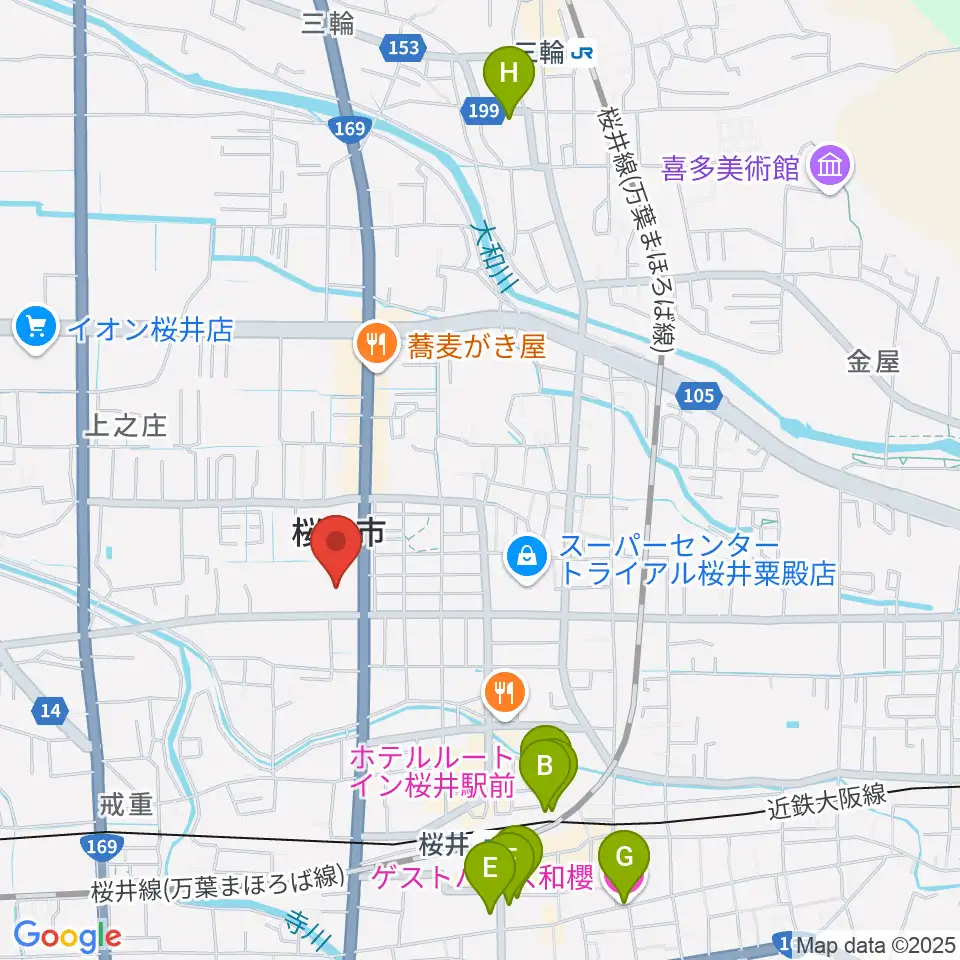 桜井市民会館周辺のホテル一覧地図