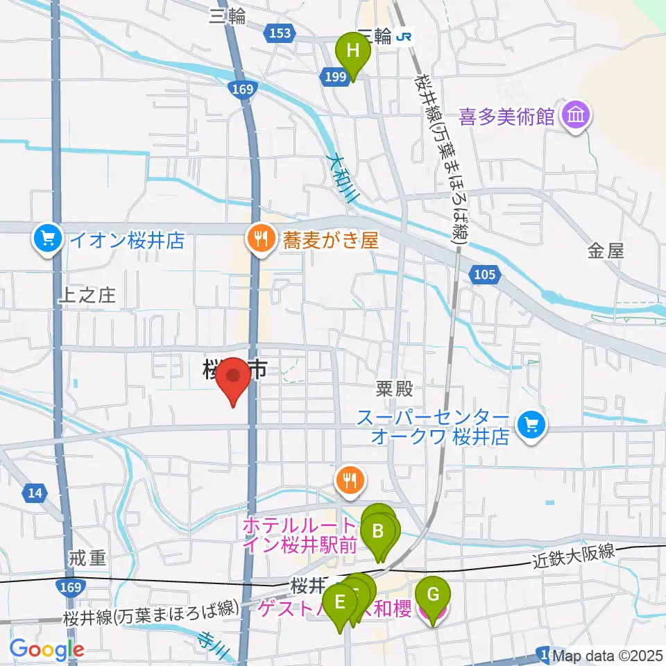 桜井市民会館周辺のホテル一覧地図