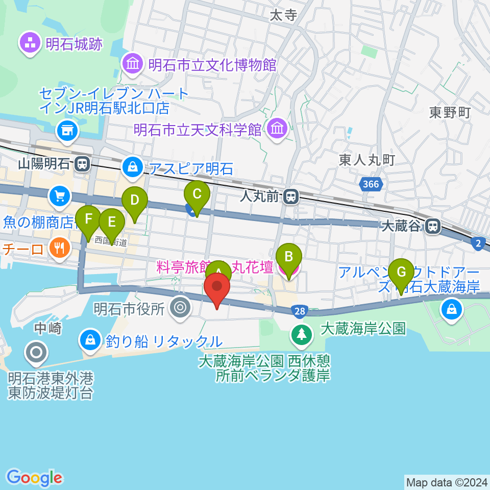 明石市立市民会館アワーズホール周辺のホテル一覧地図