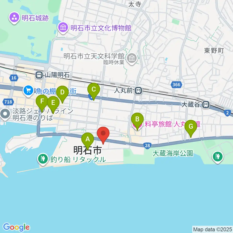 明石市立市民会館アワーズホール周辺のホテル一覧地図