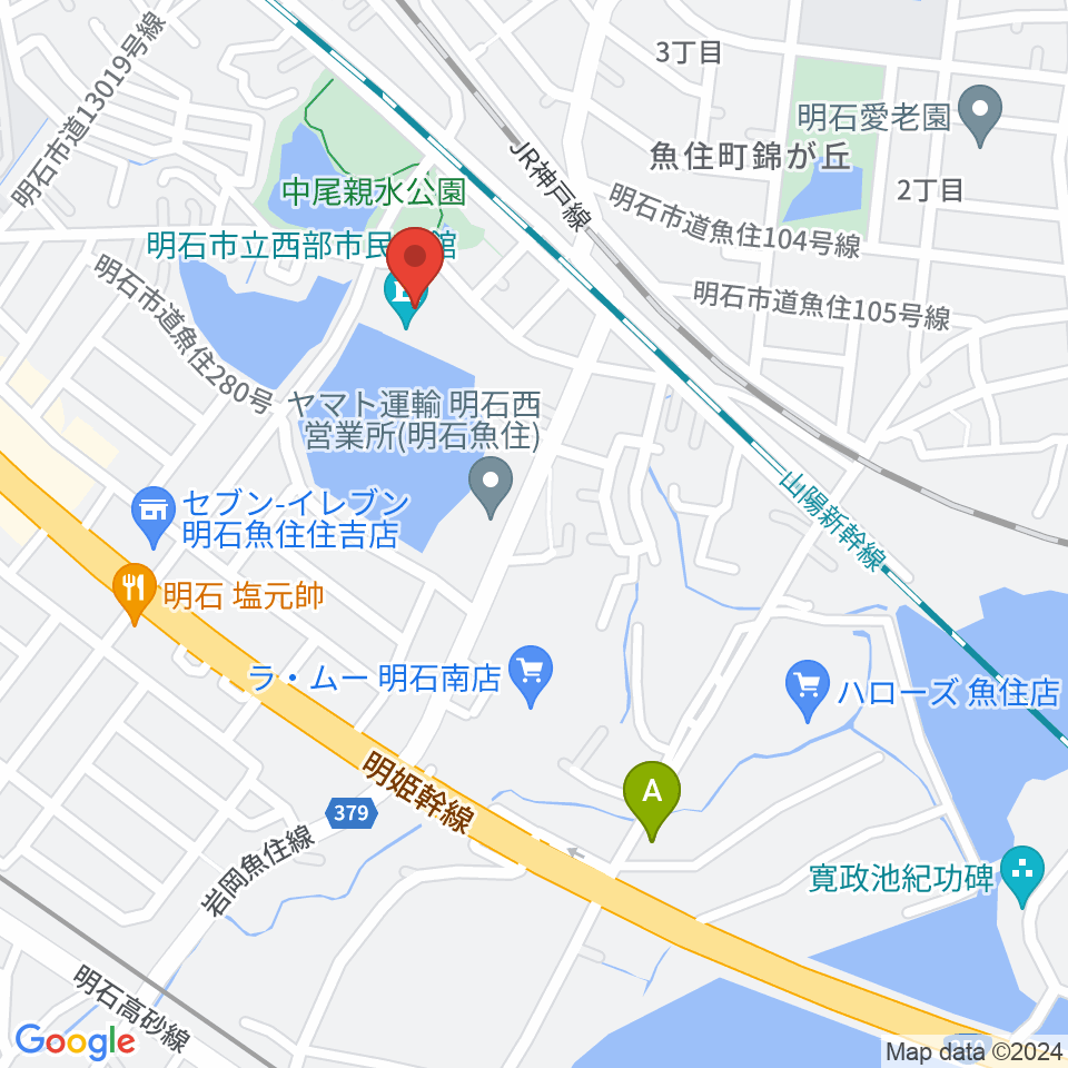 明石市立西部市民会館周辺のホテル一覧地図