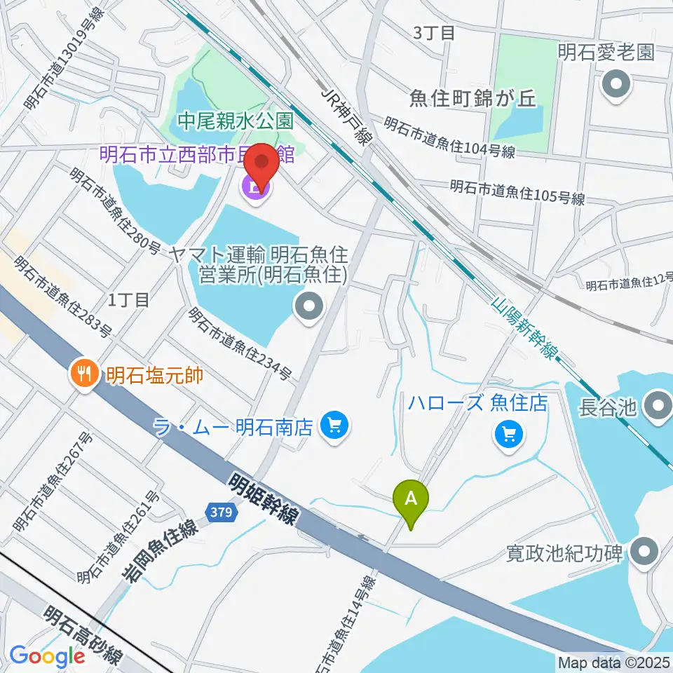 明石市立西部市民会館周辺のホテル一覧地図