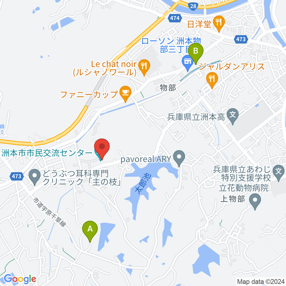 洲本市市民交流センター周辺のホテル一覧地図