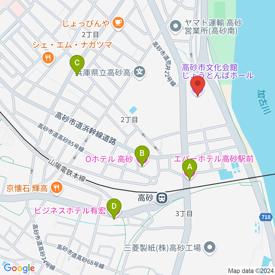 高砂市文化会館周辺のホテル一覧地図