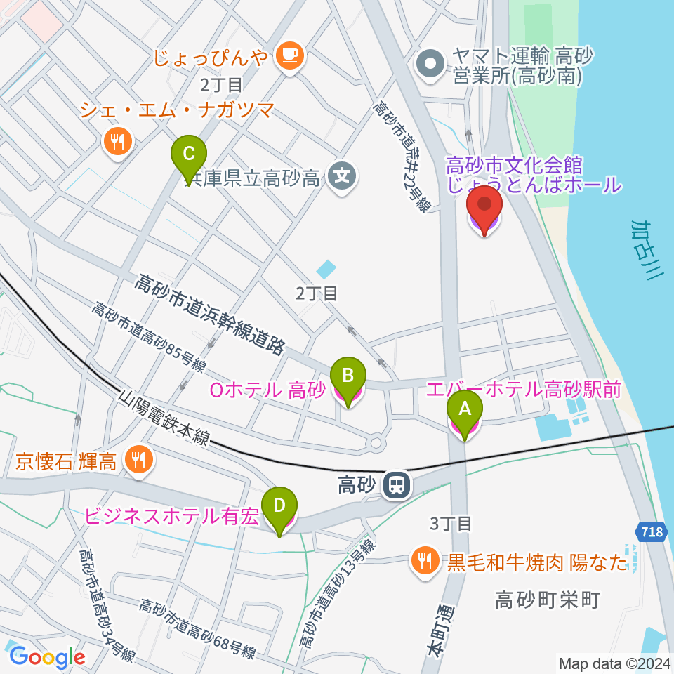 高砂市文化会館周辺のホテル一覧地図