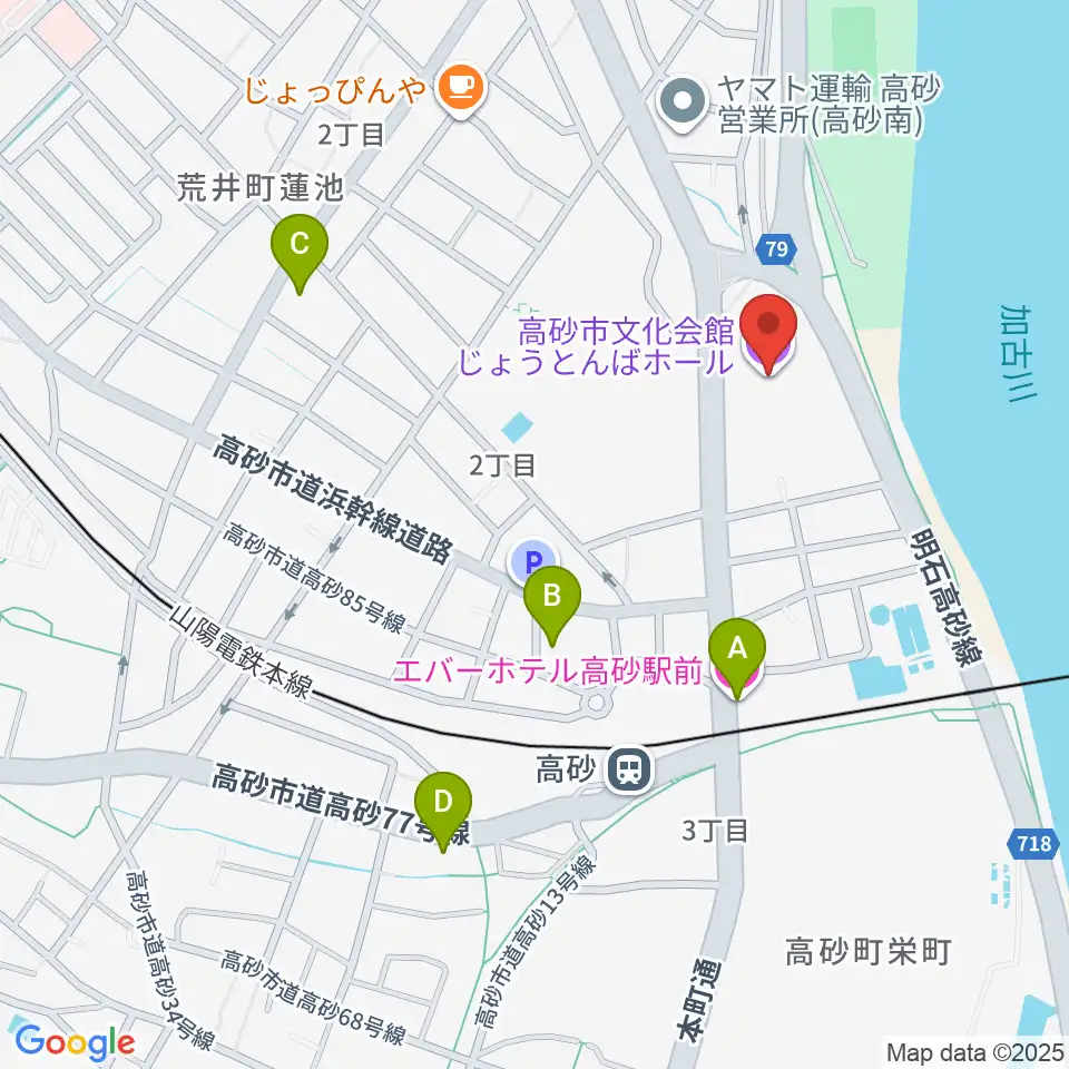 高砂市文化会館周辺のホテル一覧地図