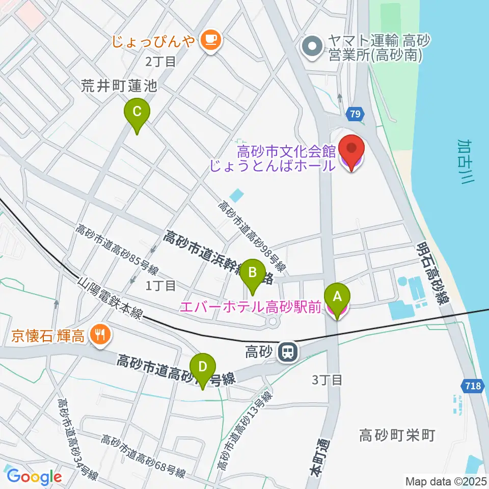 高砂市文化会館周辺のホテル一覧地図