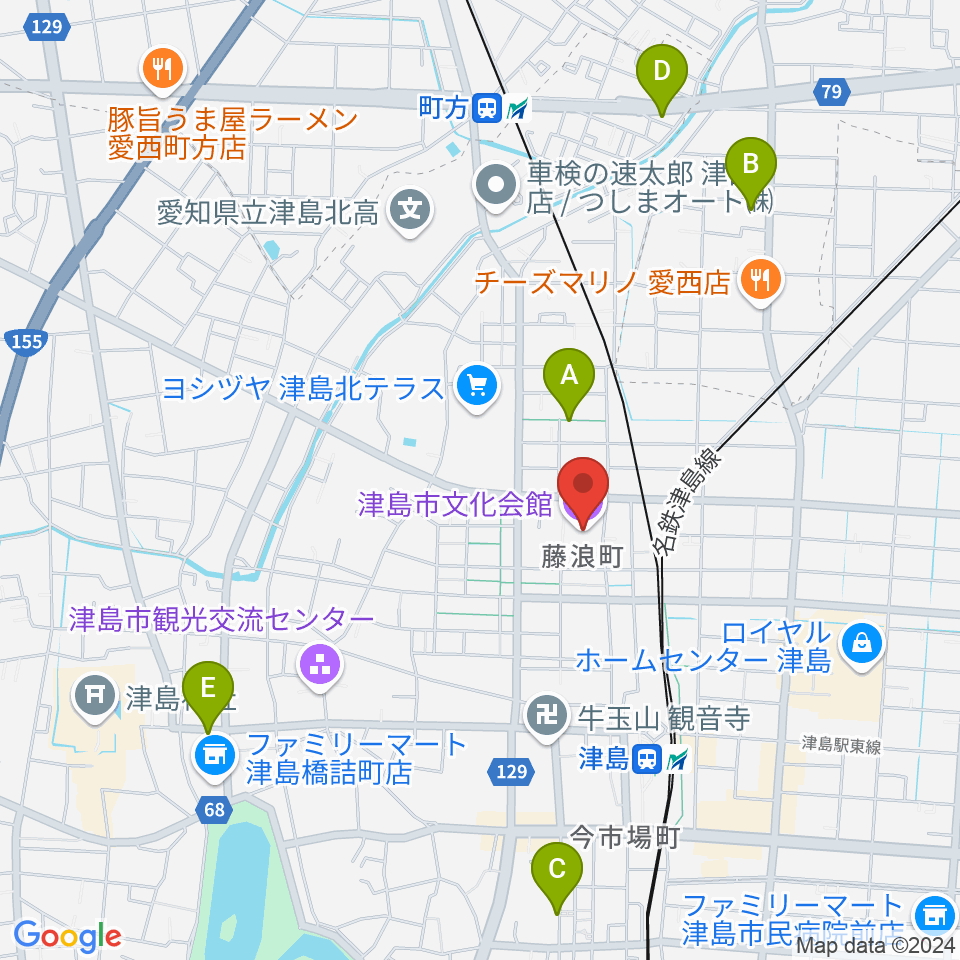 津島市文化会館周辺のホテル一覧地図