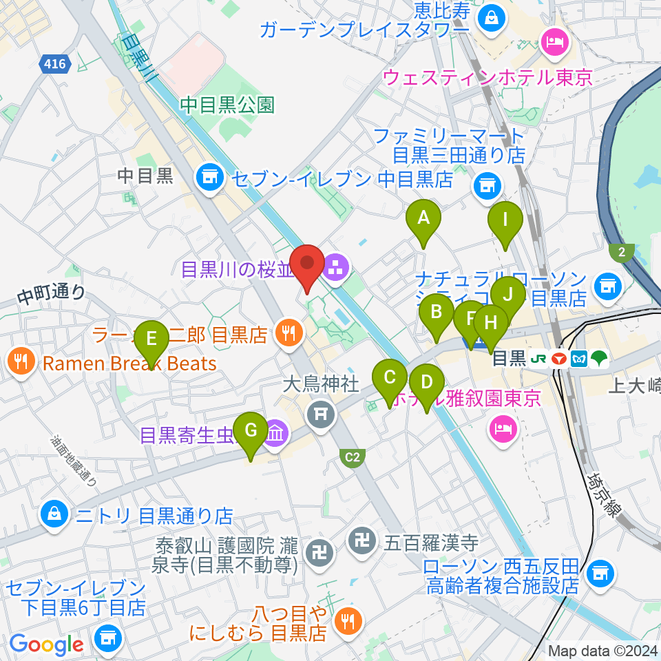 目黒区中小企業センターホール周辺のホテル一覧地図