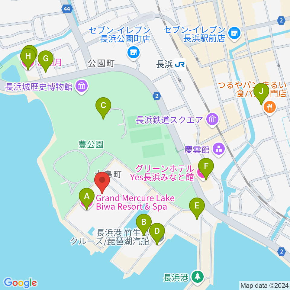 長浜文化芸術会館周辺のホテル一覧地図