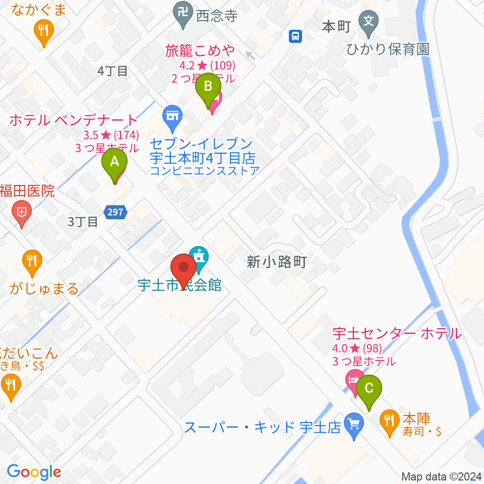 宇土市民会館周辺のホテル一覧地図