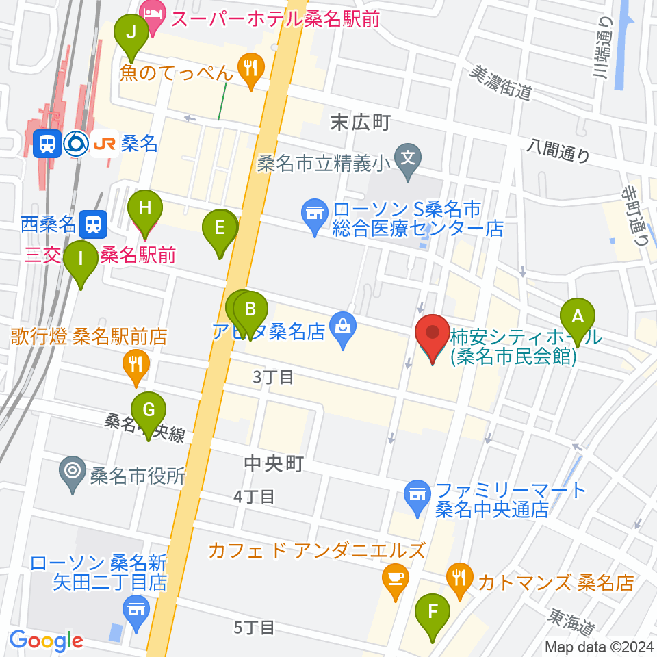 柿安シティホール周辺のホテル一覧地図