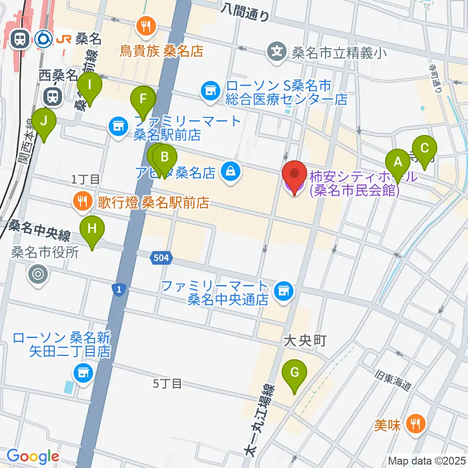 柿安シティホール周辺のホテル一覧地図