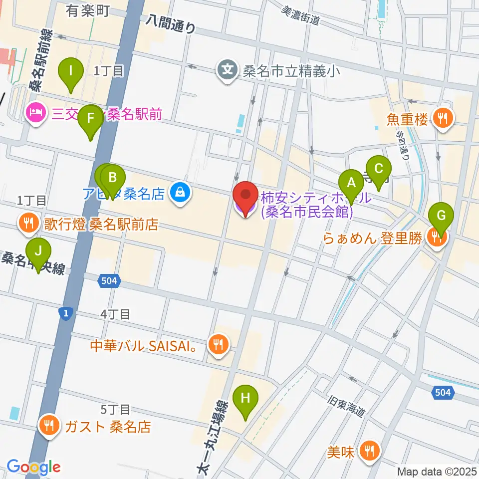 柿安シティホール周辺のホテル一覧地図