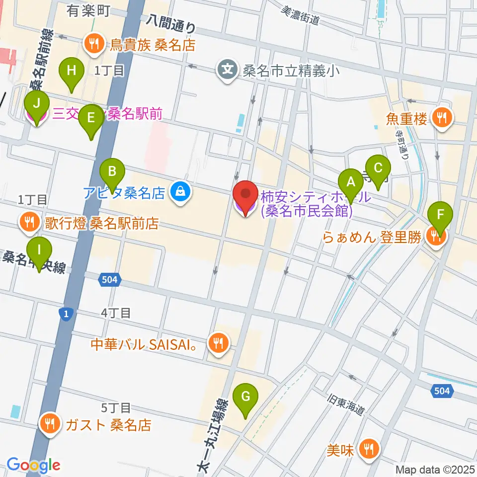柿安シティホール周辺のホテル一覧地図