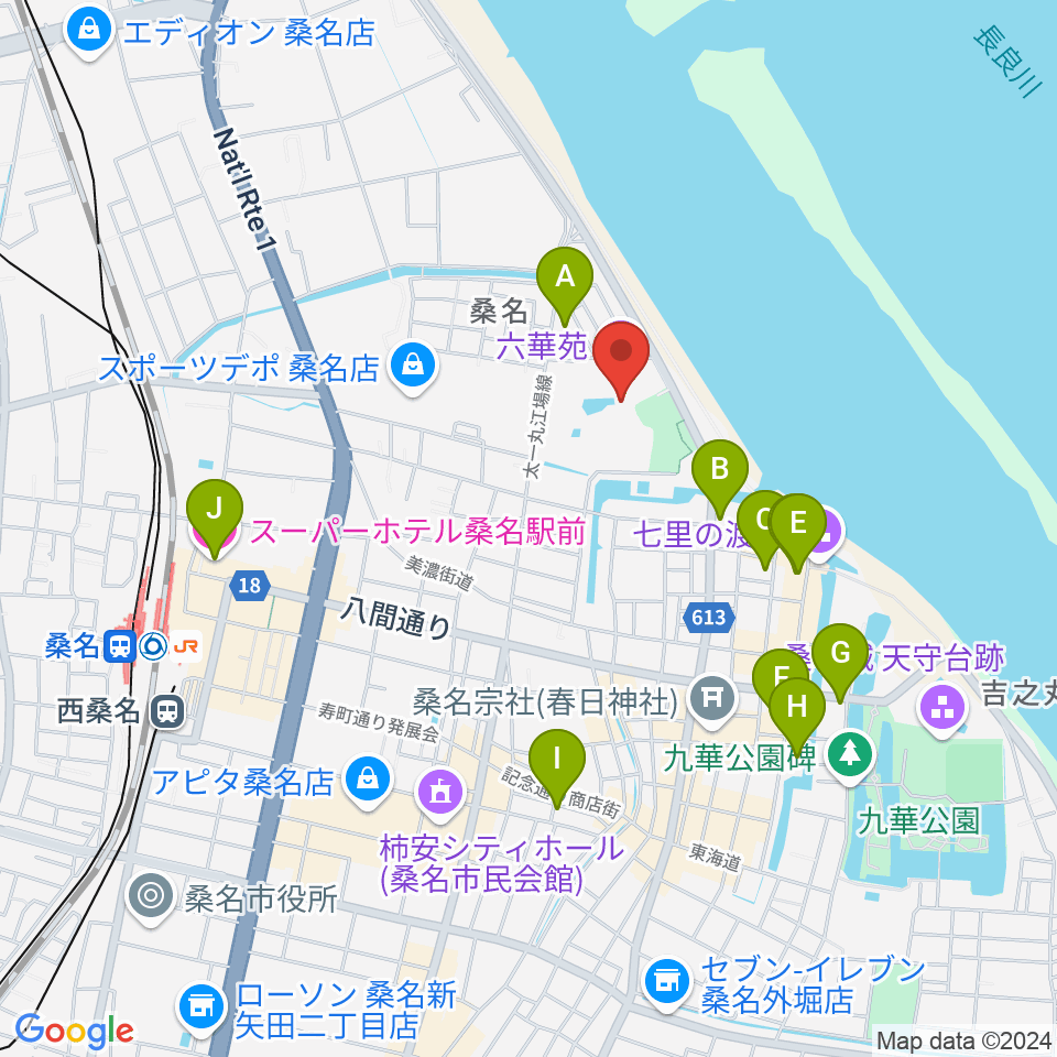 六華苑周辺のホテル一覧地図