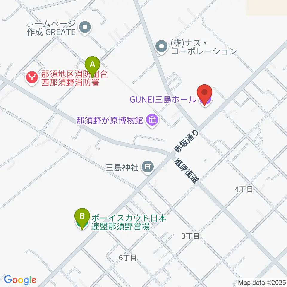 那須塩原市三島ホール周辺のホテル一覧地図