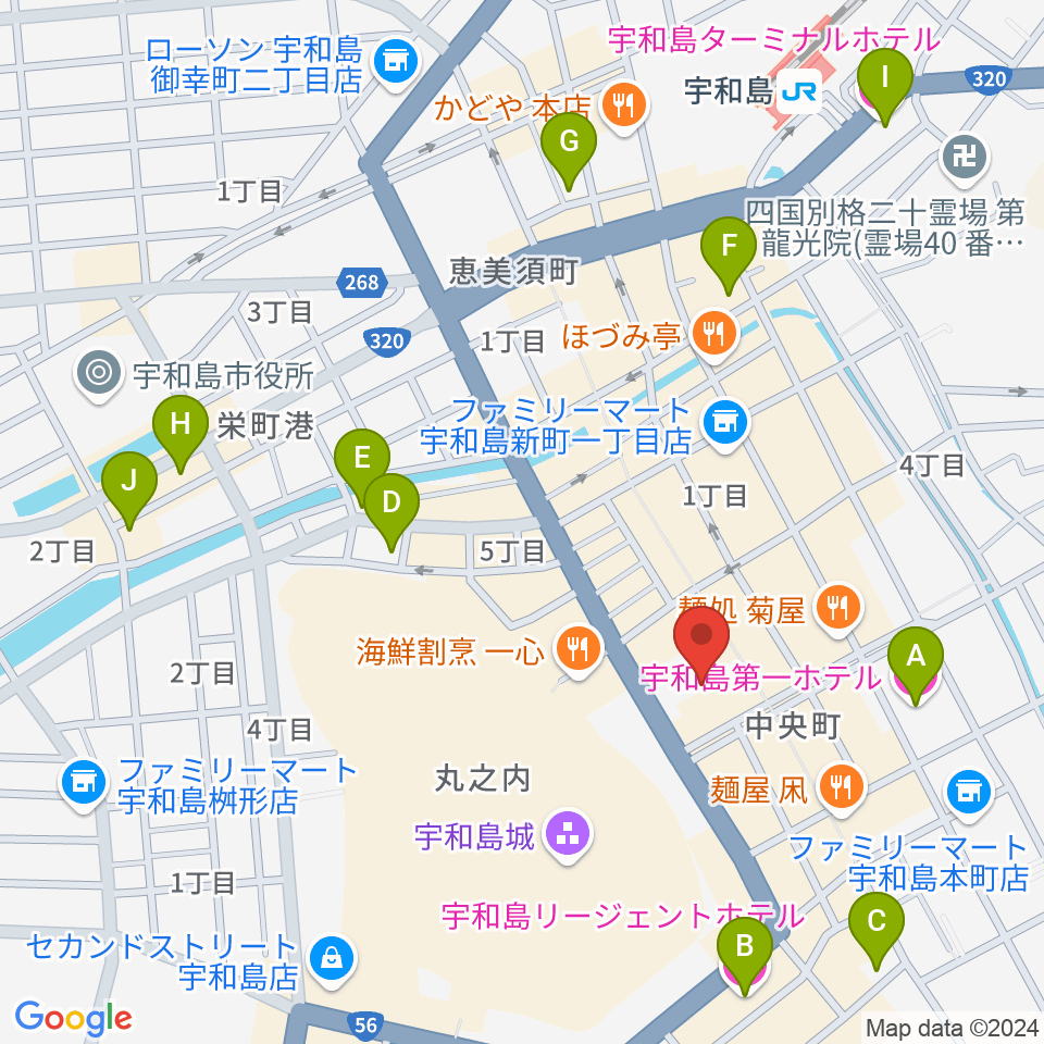 南予文化会館周辺のホテル一覧地図