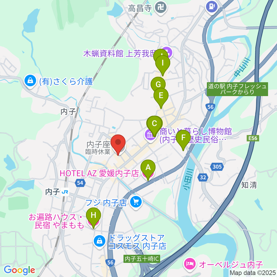 内子座周辺のホテル一覧地図