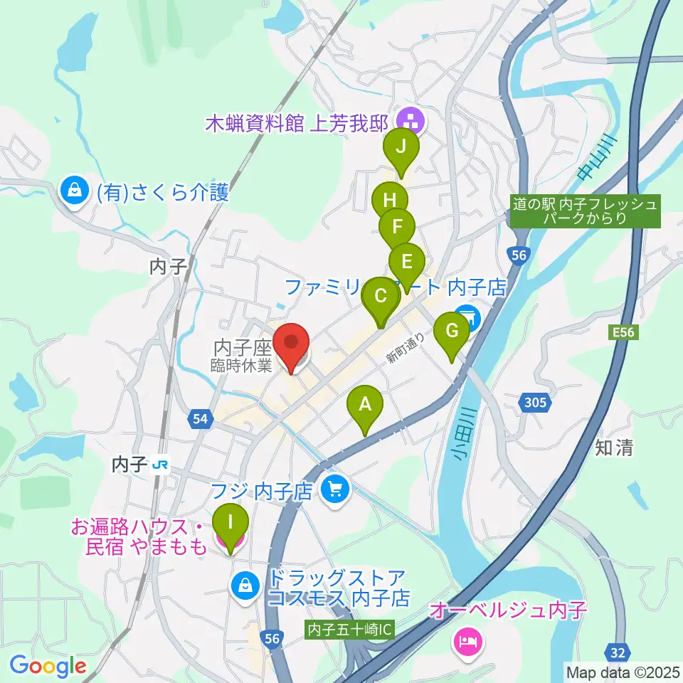 内子座周辺のホテル一覧地図