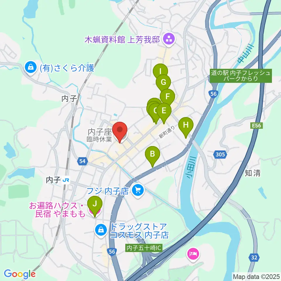 内子座周辺のホテル一覧地図