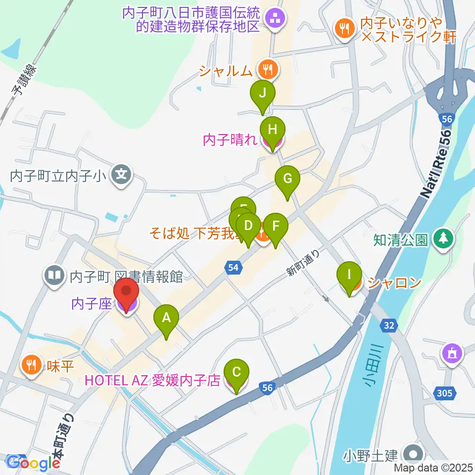 内子座周辺のホテル一覧地図