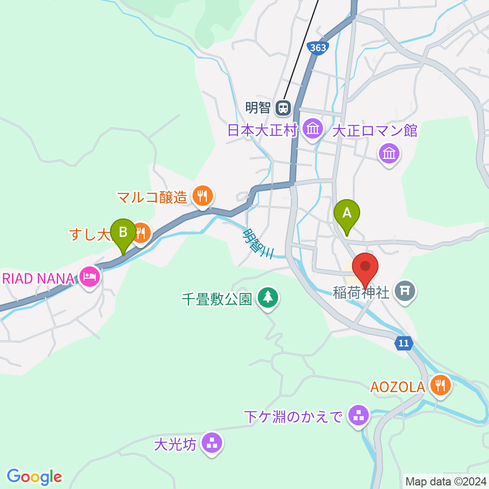 明智かえでホール周辺のホテル一覧地図