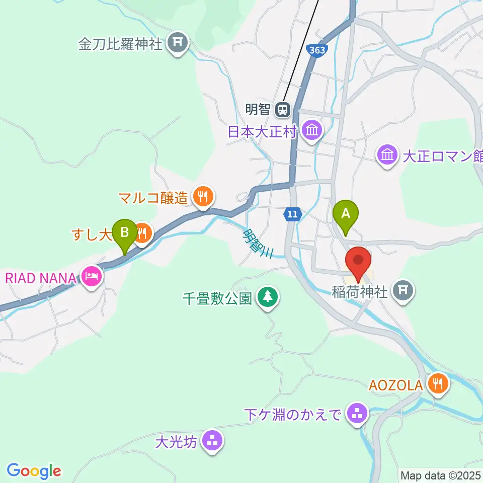 明智かえでホール周辺のホテル一覧地図