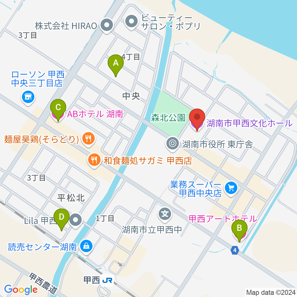 湖南市甲西文化ホール周辺のホテル一覧地図