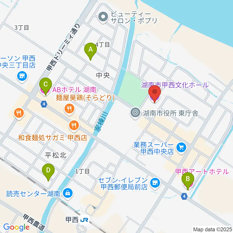 湖南市甲西文化ホール周辺のホテル一覧地図